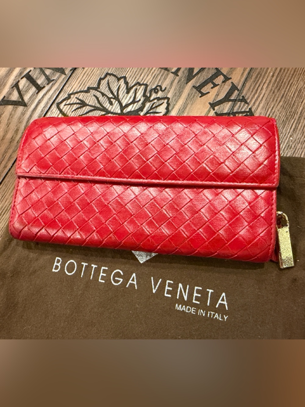 Bottega Veneta Red Woven Leather Wallet